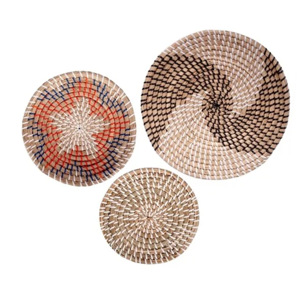 Boho Wall Decor Woven Bowls Set, Handmade Natural Seagrass Boho Baskets, For Dining Room, Bedroom, Living Room Etc, 3Pcs